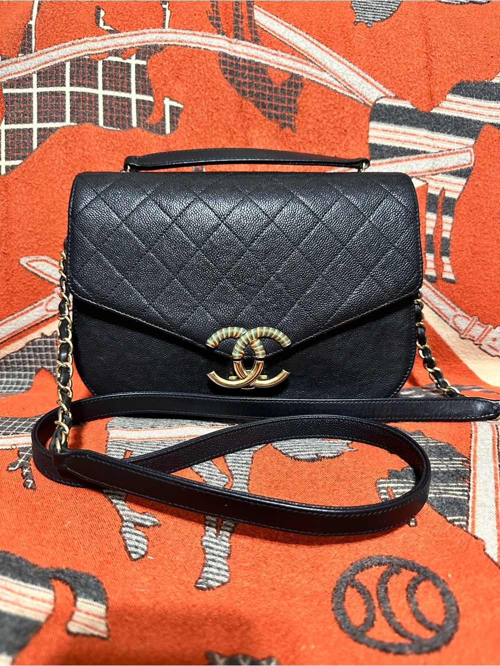 CHANEL❤️🌟BLACK QUILTED CAVIAR LEATHER “COCO CUBA” FLAP BAG ⭐️